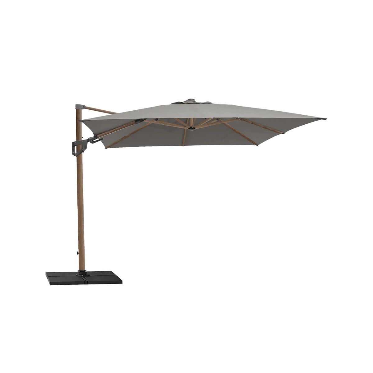 hyde-luxe-tils-3x3-m-fot-woodlook-taupe-fabric hyde luxe tilt parasoll