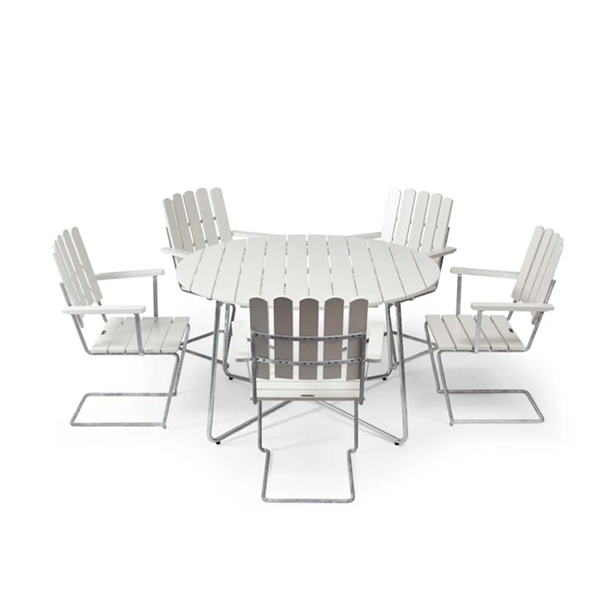 grythyttan-bord-9a-120-ink-5-a2-stolar-vit-varmforzink grythyttan matgrupp bord 9A 120 cm inkl 5 st A2 fåtölj