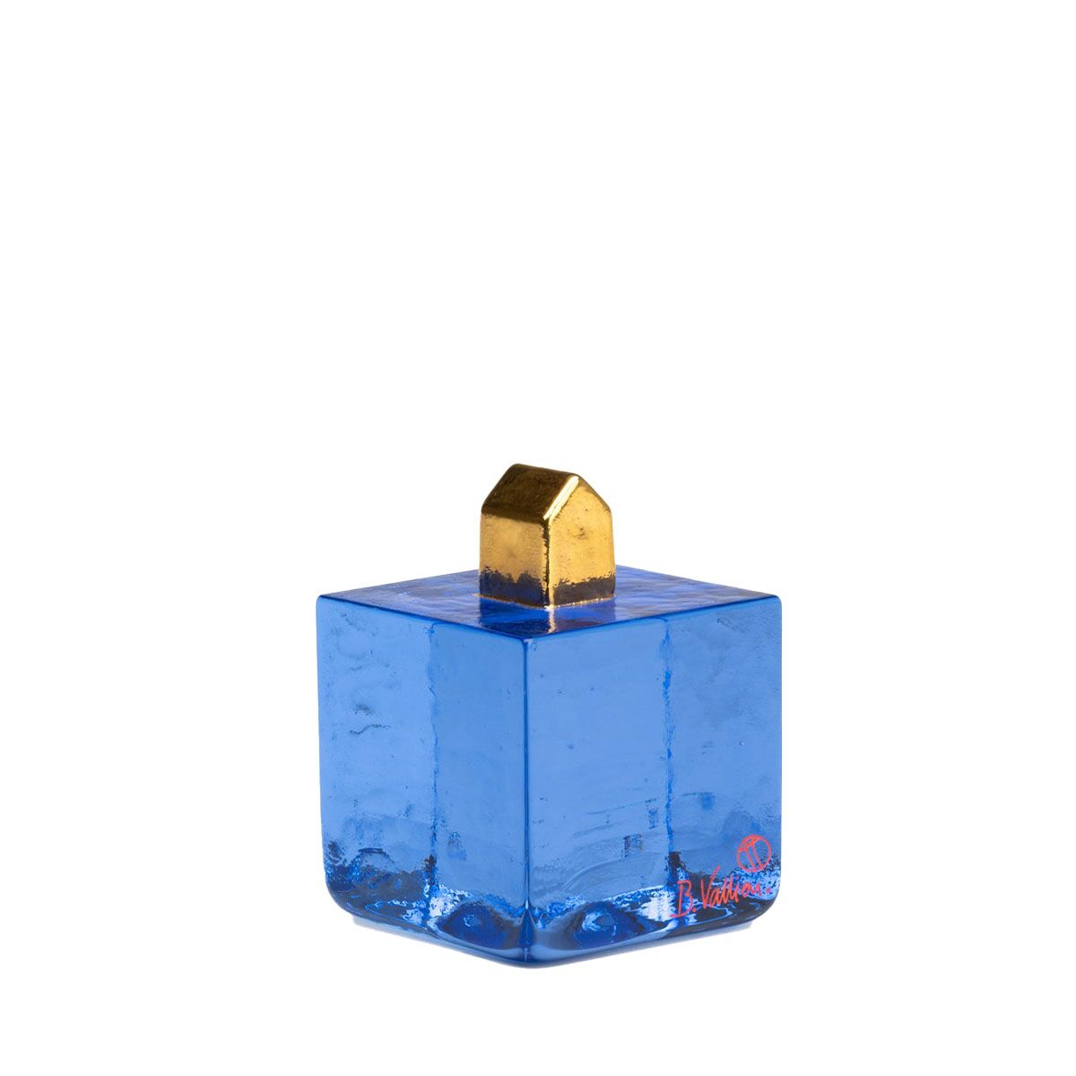 kosta boda fortress cube blue gold